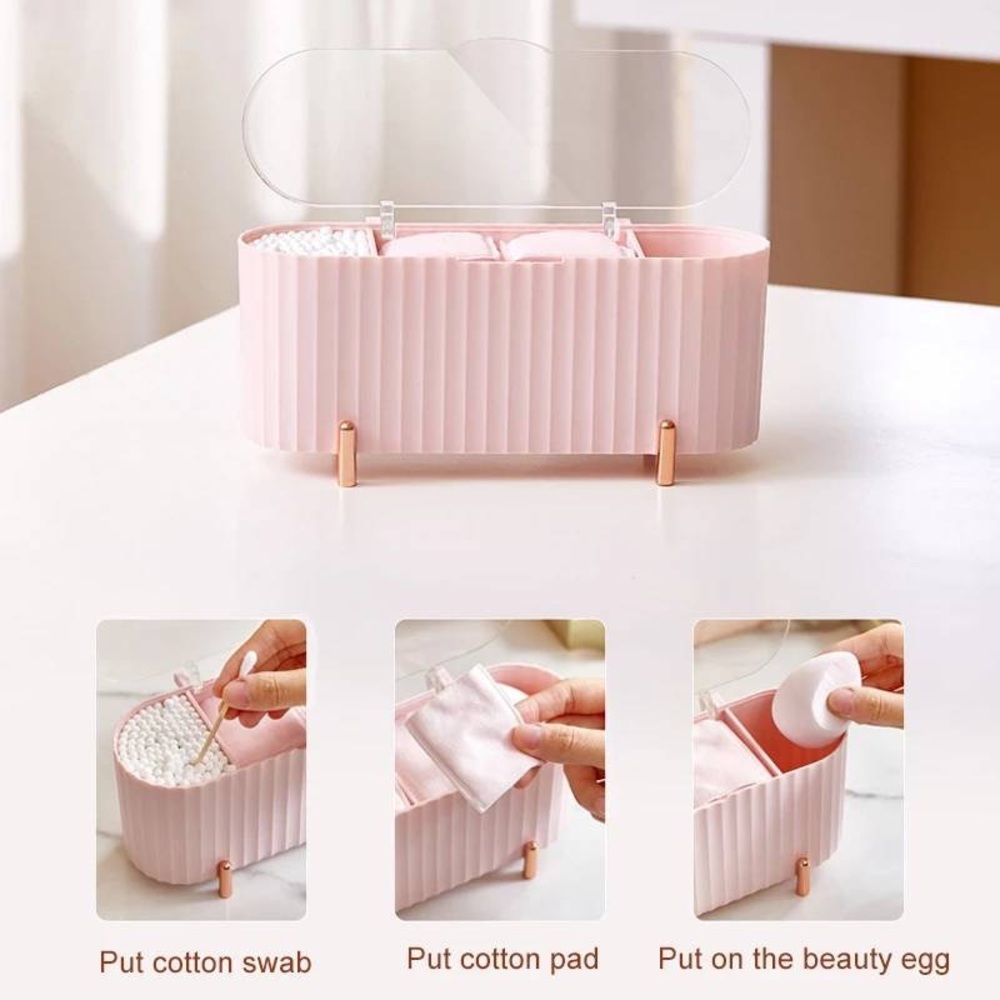 3 compartment pink small storage box for beauty , bath , cotton swabs